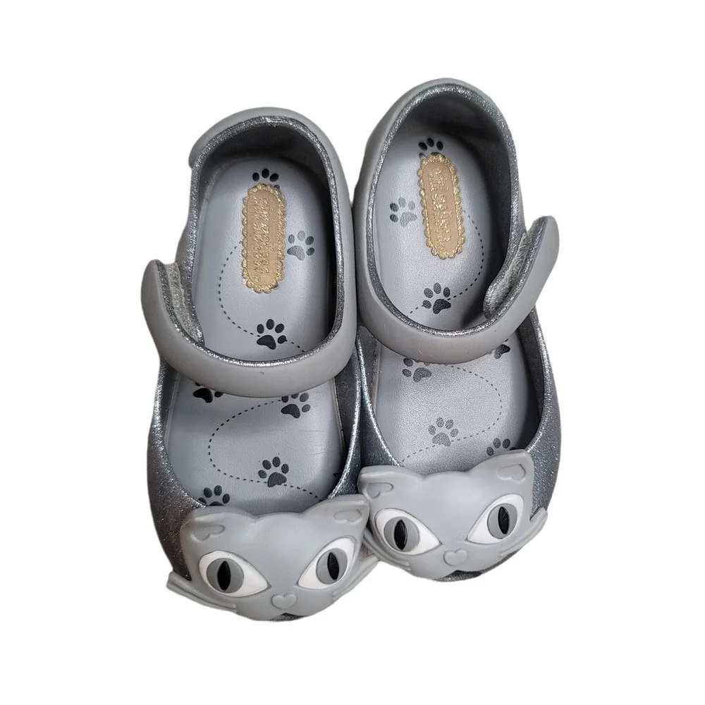 Mini Melissa Toddler Ultra Girl II Cat Glitter Flat Shoes Silver Size US 7M